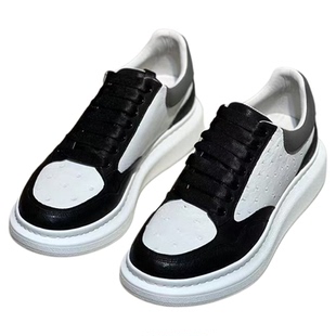 鞋子男进口鸵鸟皮鞋时尚个性黑白色休闲板鞋男款2025新款真皮男鞋