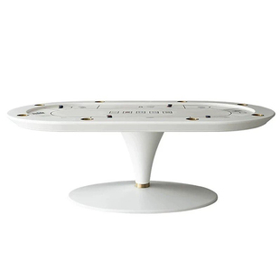 意式轻奢棋牌桌现代简约德州扑克桌白色椭圆形赌桌家用娱乐桌游桌