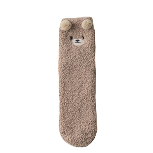 毛绒袜子女加绒加厚保暖月子袜珊瑚绒睡眠袜可爱小熊居家地板袜女