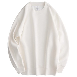 纯白色美式450G重磅银狐绒圆领卫衣秋冬宽松休闲加绒保暖上衣男女