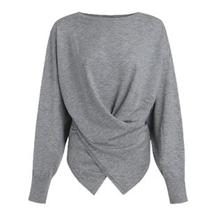 范洛Fano 慵懒高级感解构交叉门襟蝙蝠袖圆领宽松廓形针织衫上衣