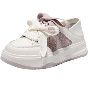 百丽厚底网面透气小白板鞋新款帆布鞋可踩脚休闲运动鞋子B2559BQ5