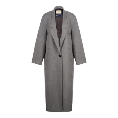 LYNEE【黑标静奢】意大利进口nobility羊毛长西装灰色廓形长风衣