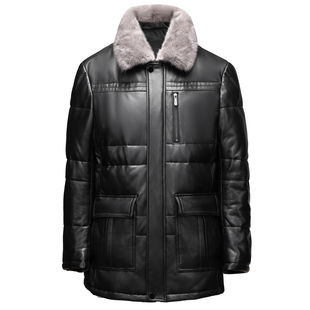 海宁真皮羽绒服中长款绵羊皮皮衣爸爸装中老年皮夹克保暖大衣外套