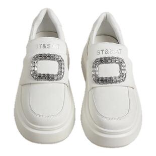 星期六方扣厚底小白鞋女鞋子2025春季新款百搭内增高软底休闲板鞋