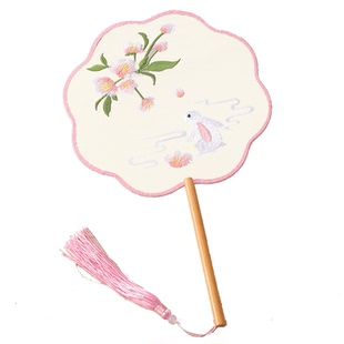 团扇刺绣扇子古风仙气汉服宫扇机绣儿童旗袍中秋舞蹈女童拍照苏绣