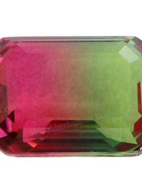 合成西瓜碧玺玻璃裸石长方形倒角 红绿双色宝石戒面配件仿钻BX05