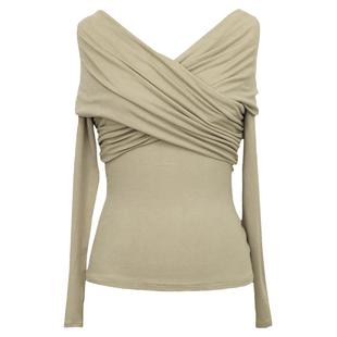 一字肩上衣性感v领t恤秋冬针织衫长袖套头修身梅子色女纯色打底衫