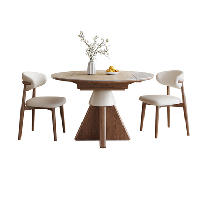 卡答洞石岩板伸缩餐桌法式奶油风