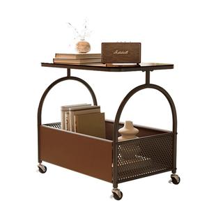 可移动客厅沙发置物玻璃边几中古风小茶几卧室床边简易带轮小推车