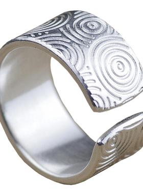 开口戒指纯银原创情侣宽版宇宙