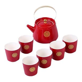 结婚功夫茶具套装中式订婚红色新娘改口敬茶杯提梁茶壶礼盒送闺蜜