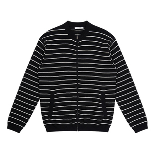 Hualun春季薄款透气百搭条纹针织衫男生人夫感穿搭开衫毛衣外套男