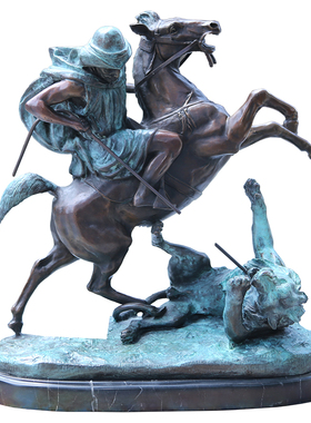 欧式复古手工纯铜摆件工艺品骑马刺狮商务礼品西洋装饰品高端礼品