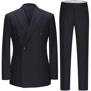 柏品人字纹纯羊毛商务西服套装男双排扣新郎礼服结婚正装职业西装