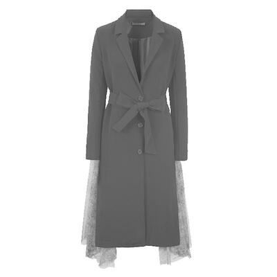 sdeer收腰网纱拼接长款风衣