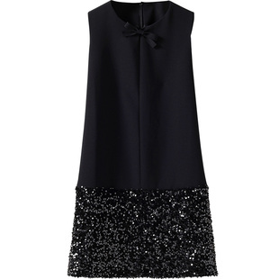 欧美2025春季新款女装 重工亮片蝴蝶结背心裙小个子A字显瘦连衣裙