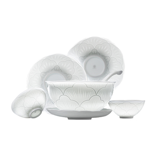 景德镇官方陶瓷盘子浮雕餐具8英寸盘深盘创意餐盘高档搬家礼物