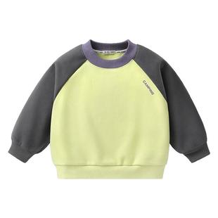 右欧儿童加绒加厚卫衣撞色男童女童上衣内搭保暖休闲冬季新款童装