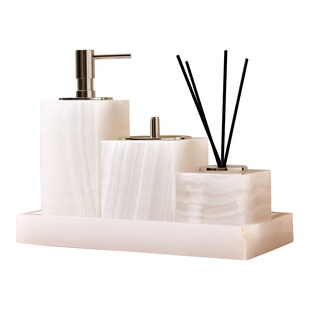 高档轻奢白玉大理石卫浴洗漱套装酒店专用托盘漱口杯牙刷架乳液瓶