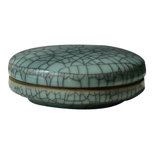 清仓正品龙泉青瓷印泥缸开片哥窑印泥盒书法陶瓷空盒高盖印色池