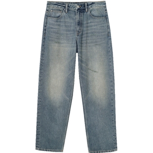 907杰克琼斯男装秋纯棉复古水洗泼墨廓形牛仔裤阔腿裤长裤子男款