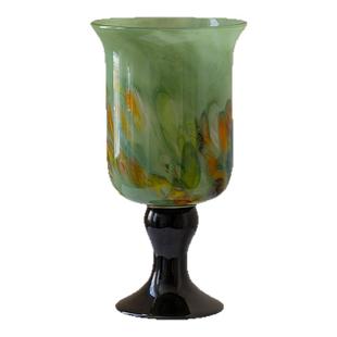半然手工琉璃花瓶摆件客厅插花宽口高脚中古风高脚餐桌水培花器大