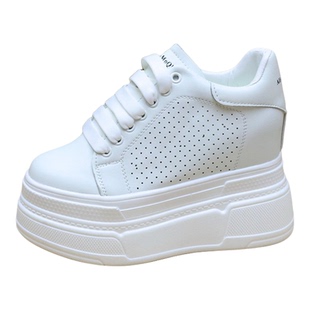 夏季镂空透气小白鞋女内增高14CM网眼厚底12cm休闲鞋百搭10cm板鞋