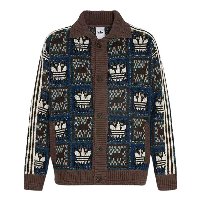 Adidas阿迪达斯男女款翻领针织开衫外套慵懒风潮流上衣夹克KT0715