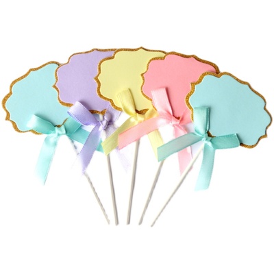 生日蛋糕装插牌蝴蝶结可手写插旗