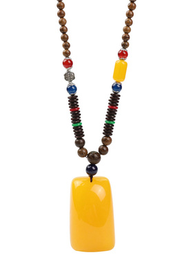 鸡翅木二代蜜蜡长款秋冬吊坠项链