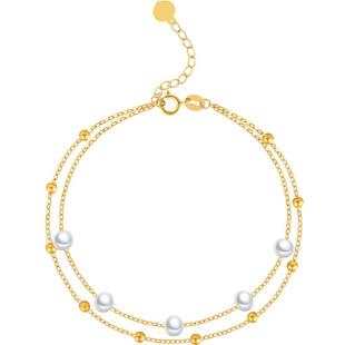 潮宏基小确幸黄18K金珍珠手链彩金爱心星星淡水珠纪念情人节新年