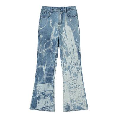 KBLC【复古街景】美式扎染复古牛仔裤男女款潮牌微喇牛仔长裤