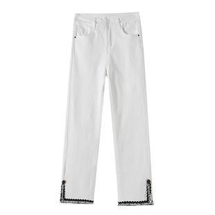 小个子加绒牛仔裤女2025冬季高腰白色加厚弹力九分直筒烟管八分裤