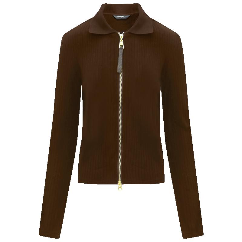 COCOBELLA美拉德穿搭双头拉链针织外套女秋冬坑条开衫上衣SE523B