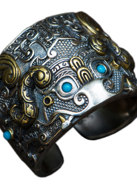 仓吉饕餮兽面纹时尚个性霸气戒指