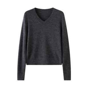 羊毛打底衫女100%纯羊毛德国扬子纱V领套头简约通勤显瘦针织毛衣