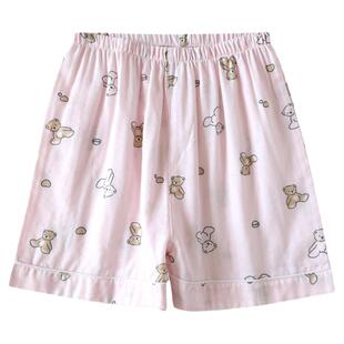 睡裤短裤女纯棉大码夏季居家宽松薄款小熊休闲可外穿沙滩裤家居裤