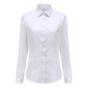 秋季长袖衬衫女职业工装修身V领OL通勤纯蓝色衬衣女打底衫工作服