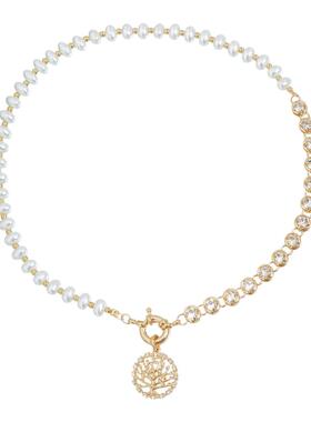 Norns欧美水滴珍珠不对称钻石镂空生命树项链简约时尚弹簧扣项饰