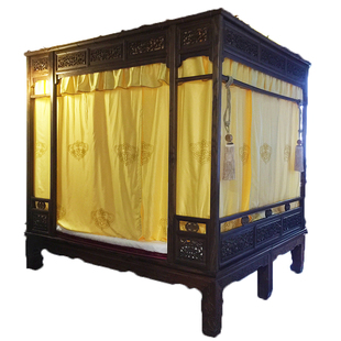 博帏中式蚊帐仿古典风格双月洞拔步架子床明黄布如意整体绣花床幔