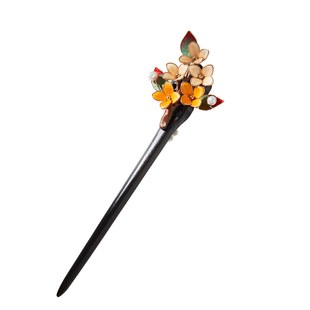 非遗绒花原创中国风发簪黑檀木桂花新中式古典汉服旗袍发饰头饰