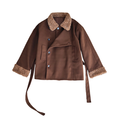 秋冬毛领加厚毛呢大衣外套