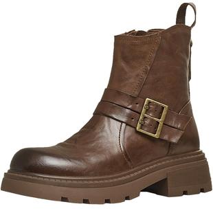 天美意复古西部靴厚底骑士靴女时装靴短靴皮靴冬新款BK061DZ4