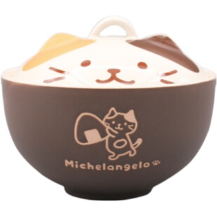 日单创意猫咪造型带盖碗陶瓷泡面碗单人餐具釉下彩汤碗可爱日式碗