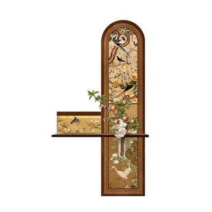 中古风玄关装饰画轻奢高级感水培绿植入户正对门砂岩挂画带灯壁画