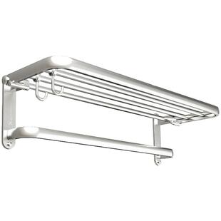 免打孔毛巾架太空铝浴室卫生间置物架一体卫浴折叠浴巾架银色挂件