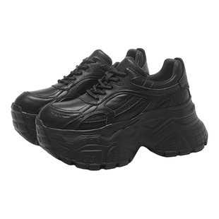 赵昭仪同款黑色老爹鞋女小个子增高2026春真皮厚底8cm超轻休闲鞋