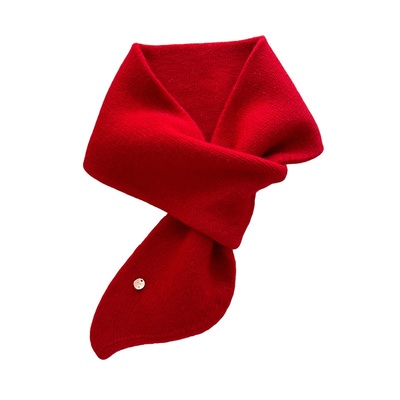 100%纯羊毛大红色中国红毛线针织厚围巾女生冬季交叉护颈短小围脖