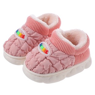 儿童棉拖鞋秋冬季男女童羽绒布防水防滑卡通包跟加绒加厚宝宝鞋子